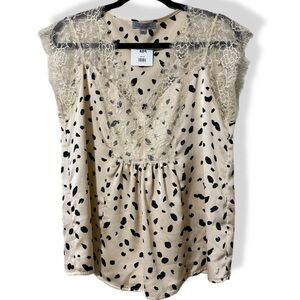 Wishlist Apparel women’s small medium animal print cap sleeve lace v-neck top